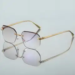 Frameless Trimming Leopard Head Sunglasses - Gold Frame Light Purple Film - View 1