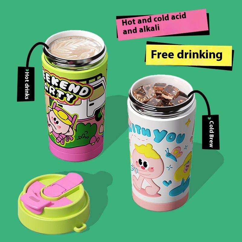 كوب عازل حراري معوعاء داخلي من السيراميك وطباعة كرتونية