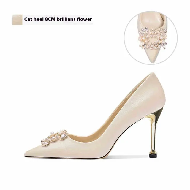 French Wedding Crystal Bridal High Heels 8Cm Cat Heel 37 - Shop at LoveMi