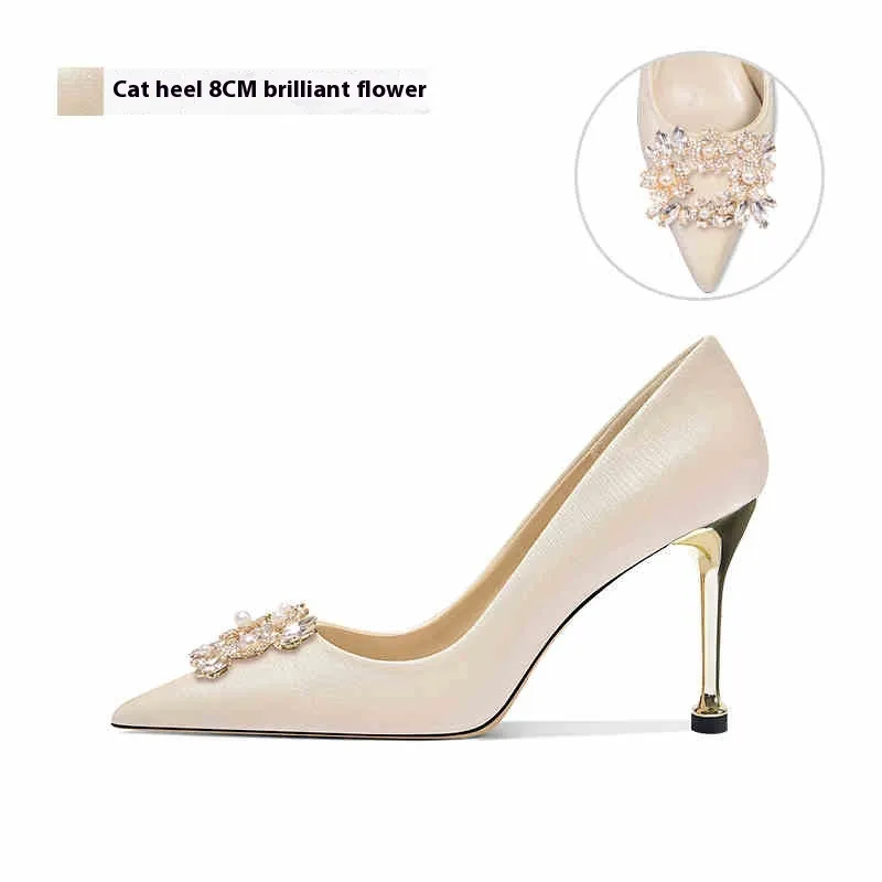 French Wedding Crystal Bridal High Heels - 8Cm Cat Heel-37