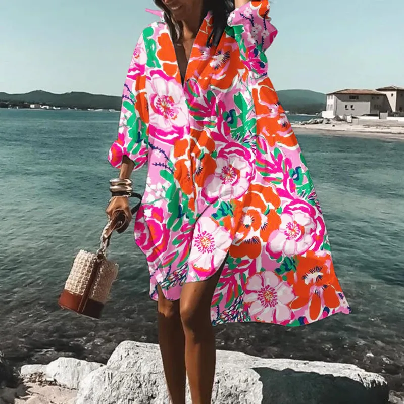 Women's Casual 3D Printing Long Shirt - Bmq22091Nb-L