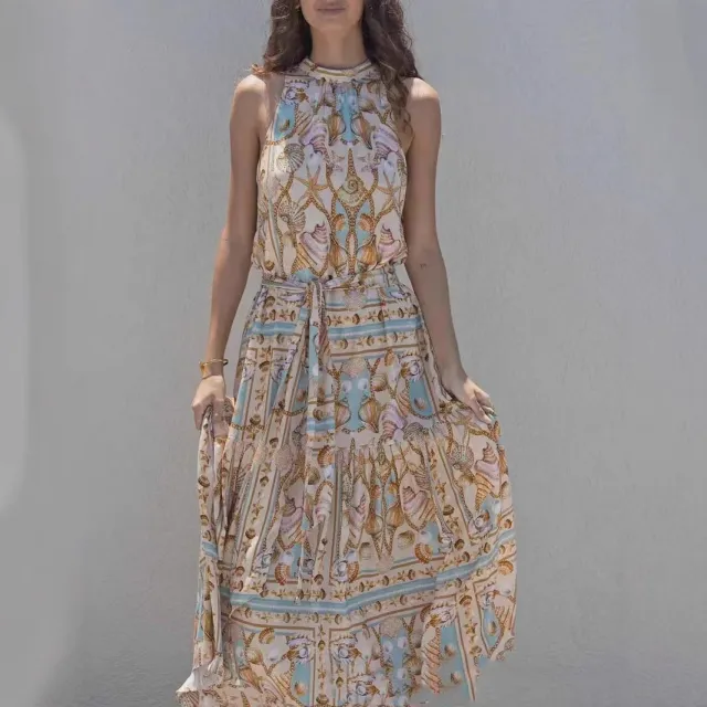 Floral Dress Long Sleeve V neck High Waist Bohemian Long Color - Shop at LoveMi
