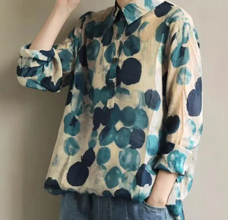 New Cotton And Linen Art Retro Color Lapel Shirt - Color-Xxxl