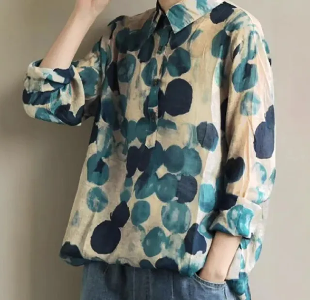 New Cotton And Linen Art Retro Color Lapel Shirt Color Xxxl - Shop at LoveMi