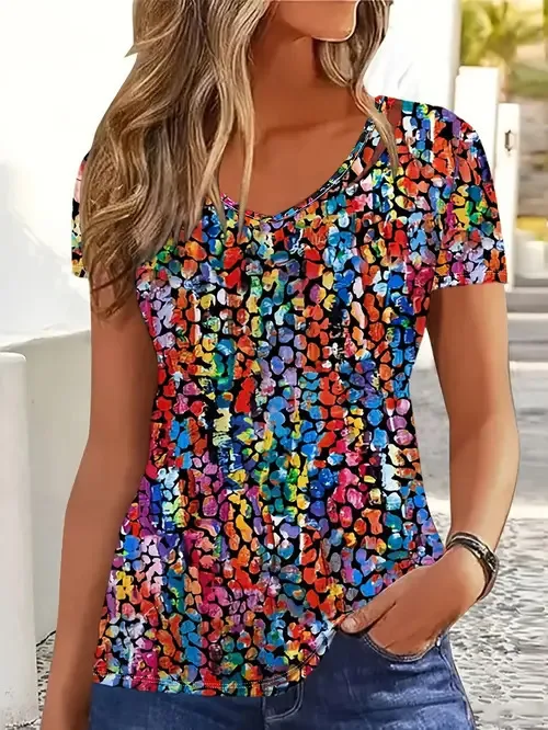 Digital Printed Pattern Women's Short Sleeved Round Neck Me02Zq250317Y976 - Shop at LoveMi
