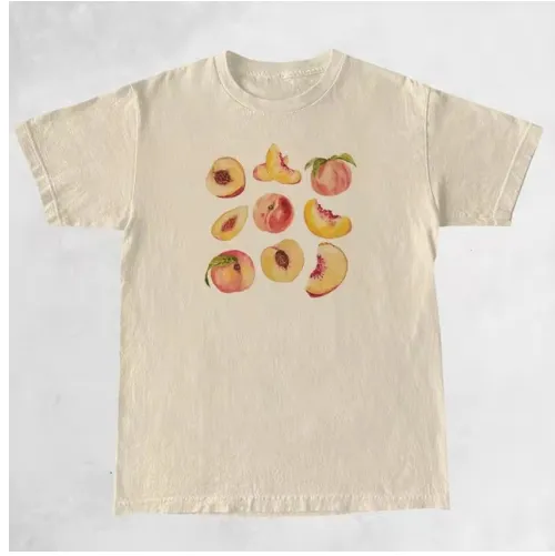 Print T shirt Cute Drop Color Round Neck Short Sweater Chic Beautiful Couple's Tops Beige - Shop at LoveMi