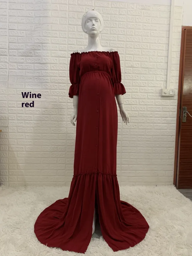 Women's Button Puff Sleeve Mop Dress Wine Red - Shop at LoveMi