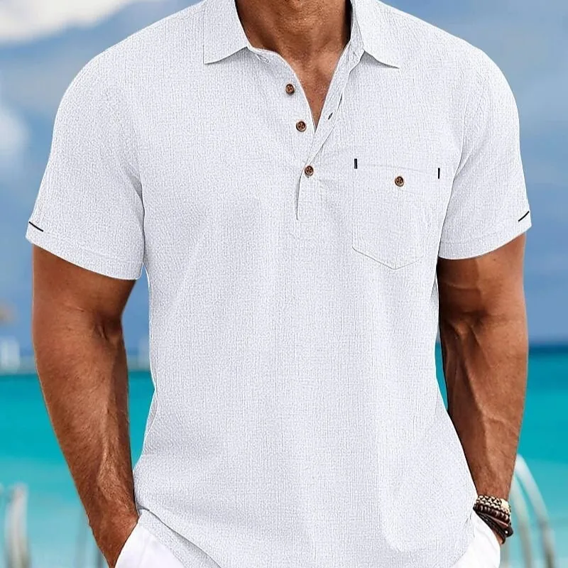 Men's Shirt Amoi Lapel Single Pocket Short Sleeve