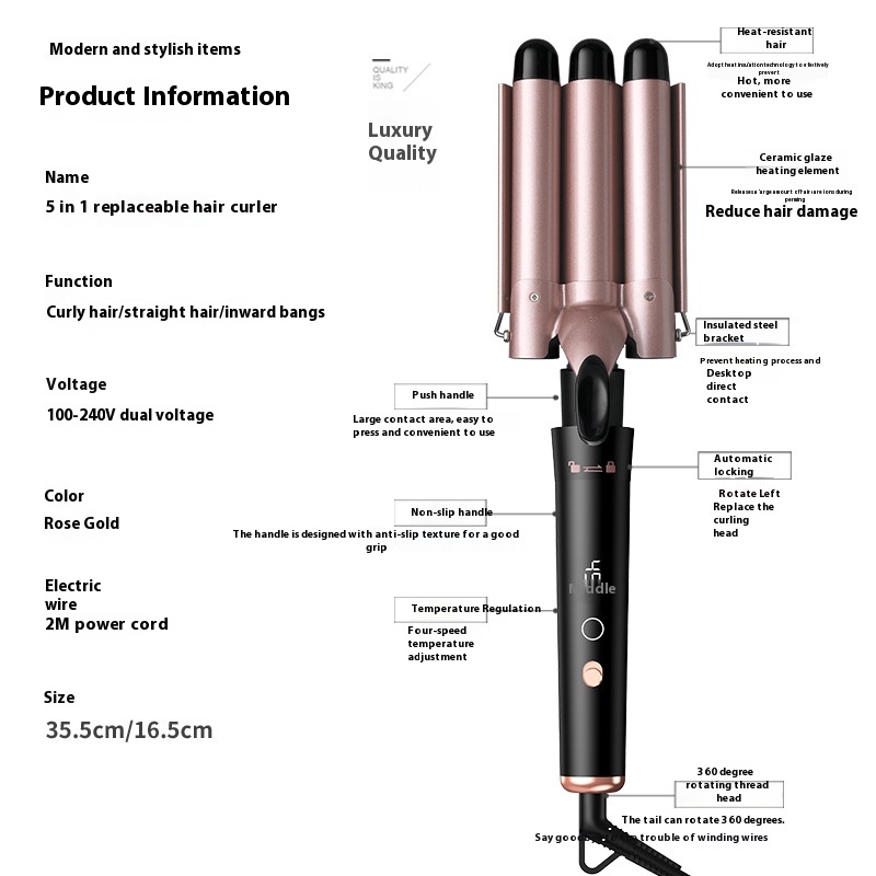 Five-in-one Tube Replacement Hair Curler Does Not Hurt Hair Negative Ion Multifunction Curlers