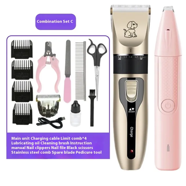 Electric Pet Hair Cutter Dog Cat Pedicure Shaving Beauty Tool Golden Combination Package C - Shop at LoveMi