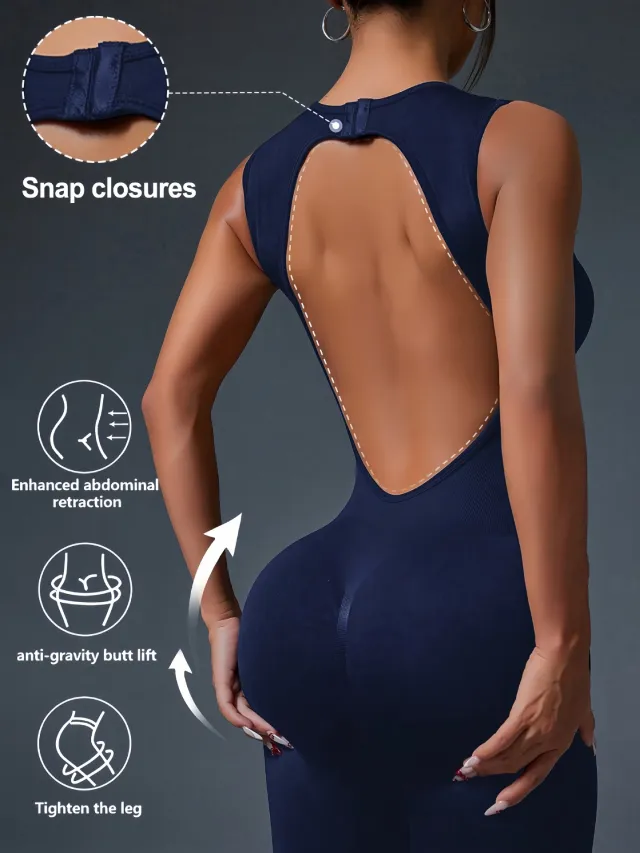 Fashion Personality All in one Yoga Jumpsuit Women Dark Blue - Shop at LoveMi
