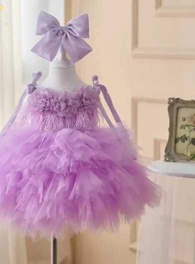One Year Old Celebration Dress Beautiful Flower Girl Wedding Purple - Shop at LoveMi