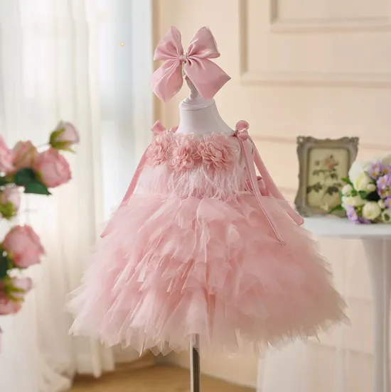 One Year Old Celebration Dress Beautiful Flower Girl Wedding Pink - Shop at LoveMi