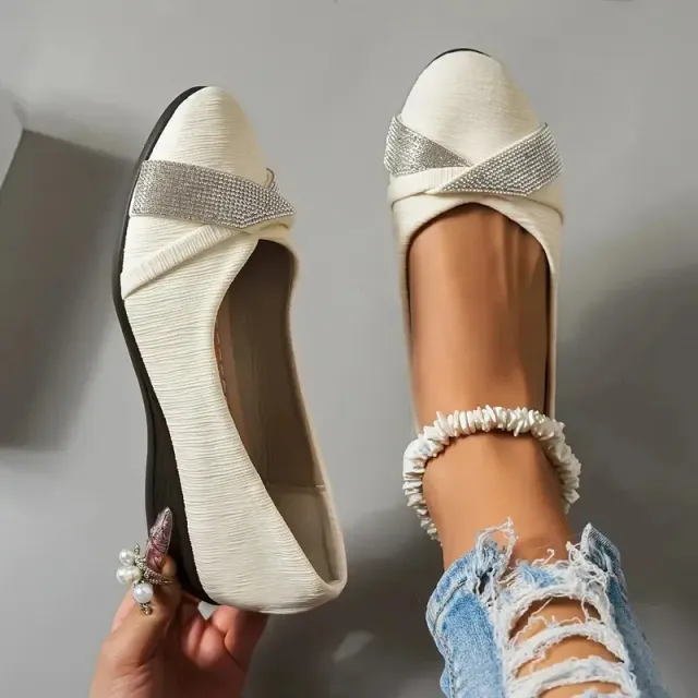 Round Toe Flat Bottom Fashion Rhinestone Low cut Slip on Women's Casual Shoes White - Shop at LoveMi