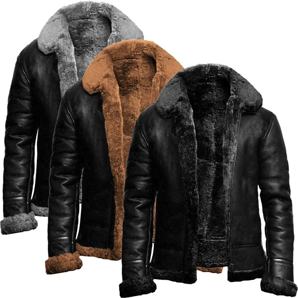 Men's Leather-fur One-piece Lapel Winter Cold-proof Leather Jacke