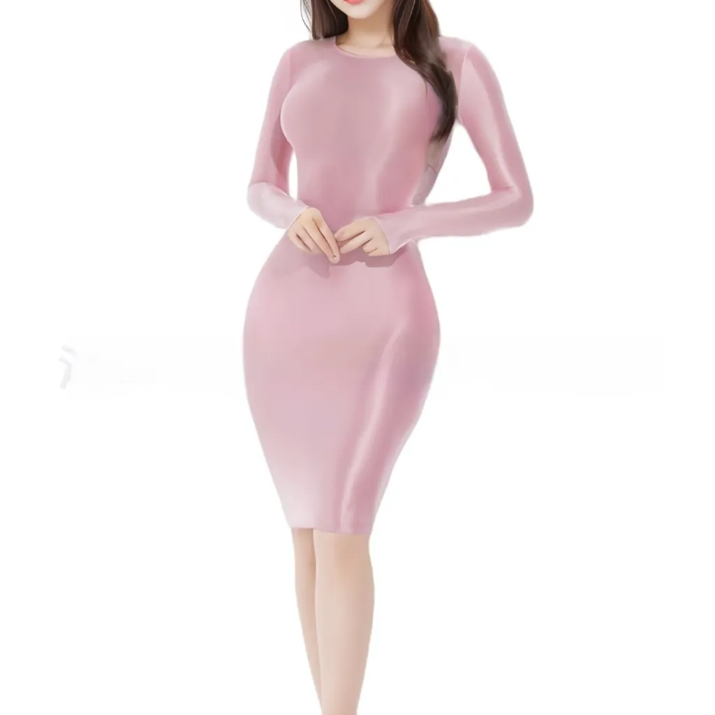 Plus Size Shiny Shiny Tight Sexy Skirt Uniform Seductive Hip Skirt - Pink