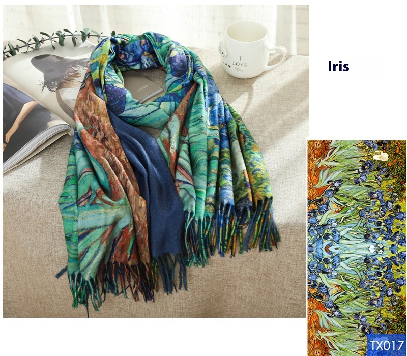 Tassel Digital Printing Scarf Cashmere Oil Painting Shawl - Image 29