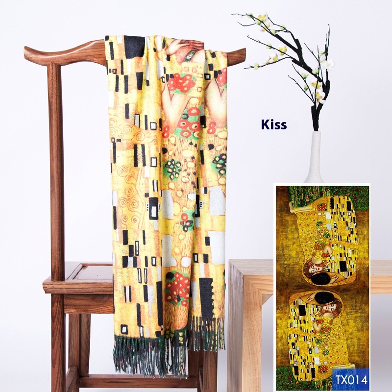 Tassel Digital Printing Scarf Cashmere Oil Painting Shawl - Image 38