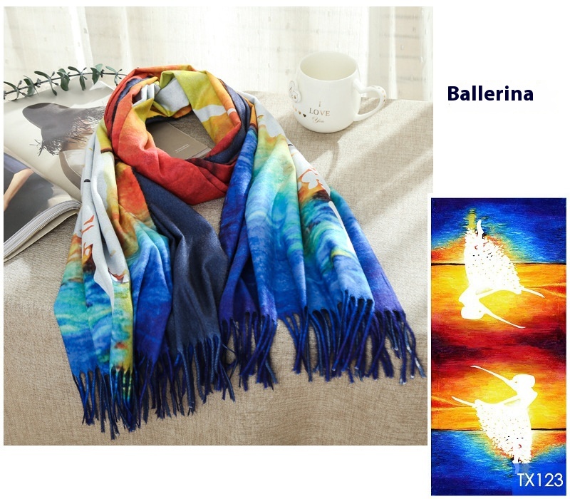 Tassel Digital Printing Scarf Cashmere Oil Painting Shawl - Image 52