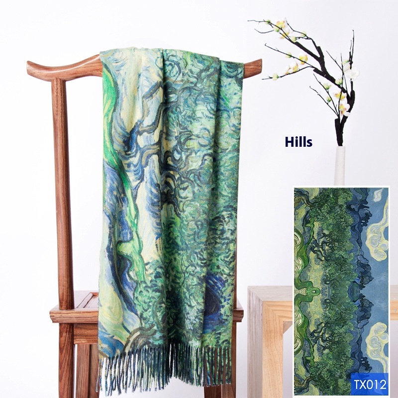 Tassel Digital Printing Scarf Cashmere Oil Painting Shawl - Image 47