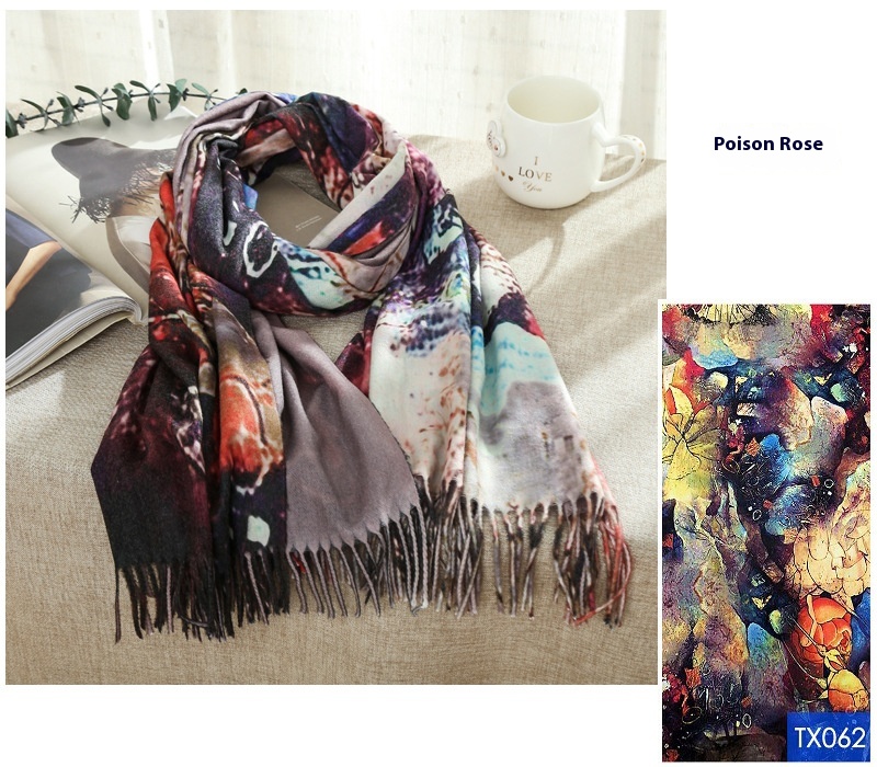 Tassel Digital Printing Scarf Cashmere Oil Painting Shawl - Image 6