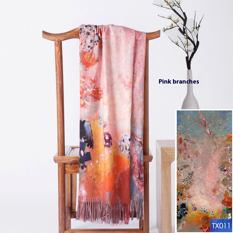 Tassel Digital Printing Scarf Cashmere Oil Painting Shawl - Image 27