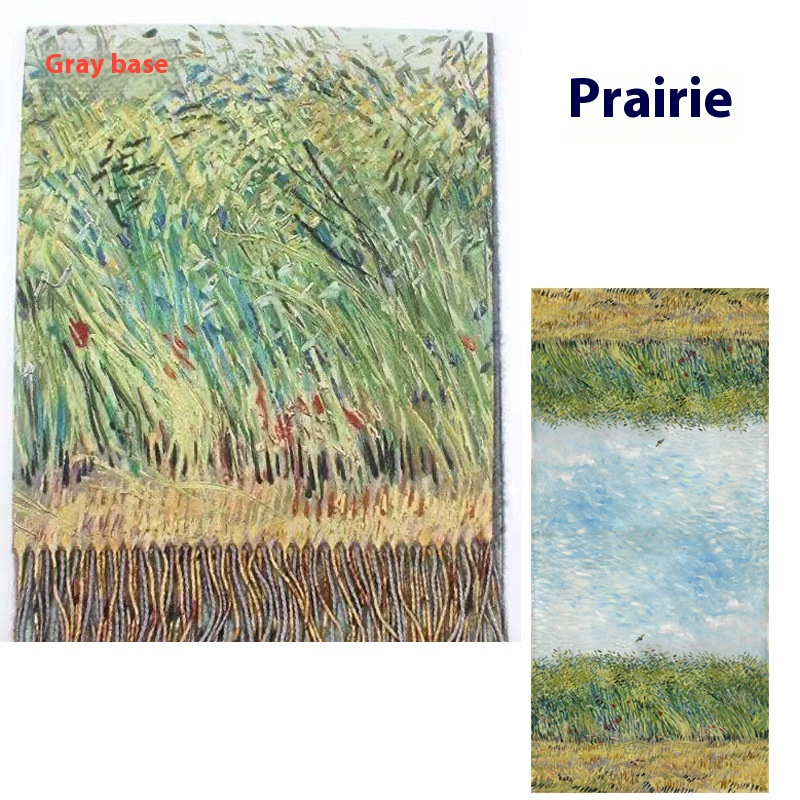 Tassel Digital Printing Scarf Cashmere Oil Painting Shawl - Image 40