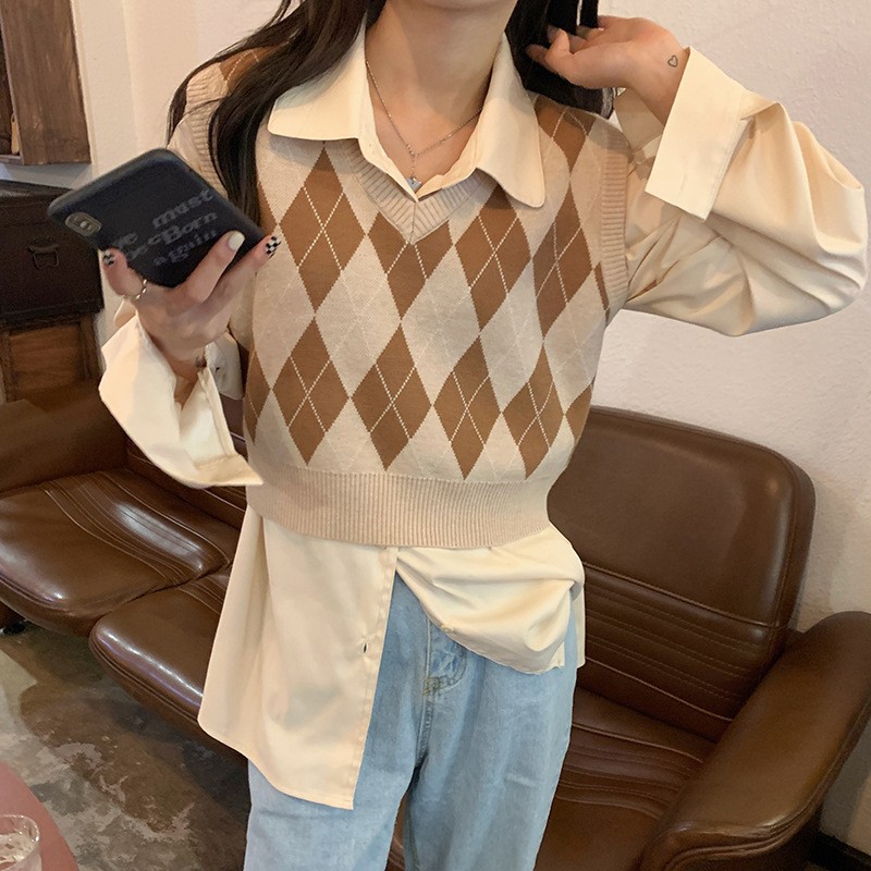 Personalized Knitted Rhombus Vest For Women