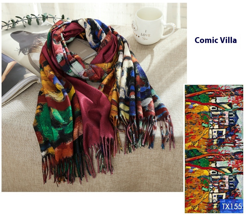Tassel Digital Printing Scarf Cashmere Oil Painting Shawl - Image 36