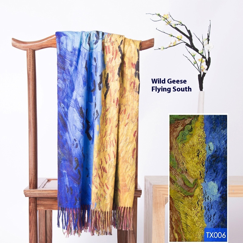 Tassel Digital Printing Scarf Cashmere Oil Painting Shawl - Image 4