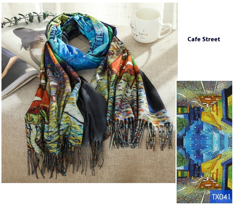 Tassel Digital Printing Scarf Cashmere Oil Painting Shawl - Image 14