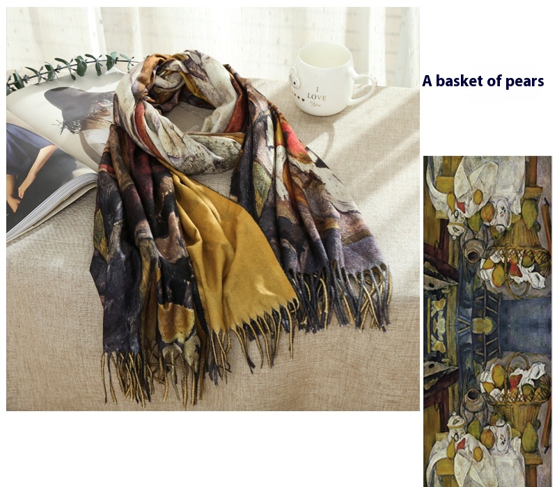 Tassel Digital Printing Scarf Cashmere Oil Painting Shawl - Image 16