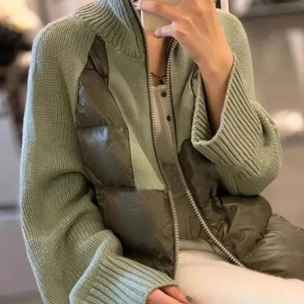 Minimalist Design Loose Stitching Zipper Sweater - Green