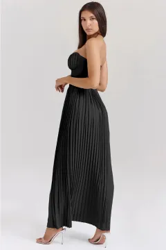 Fashion Tube Top Sleeveless Pleated Tube Top Dress - Black - View 1