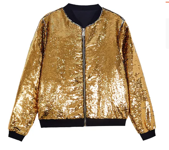 Casual Women's Autumn Sequined Jacket Gold Turns Silver - Shop at LoveMi