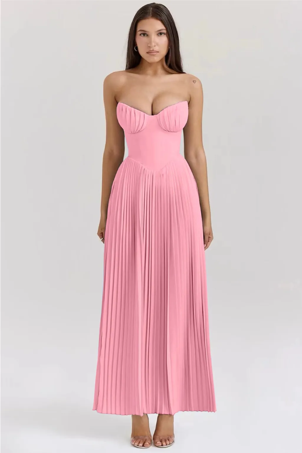 Fashion Tube Top Sleeveless Pleated Tube Top Dress - Pink