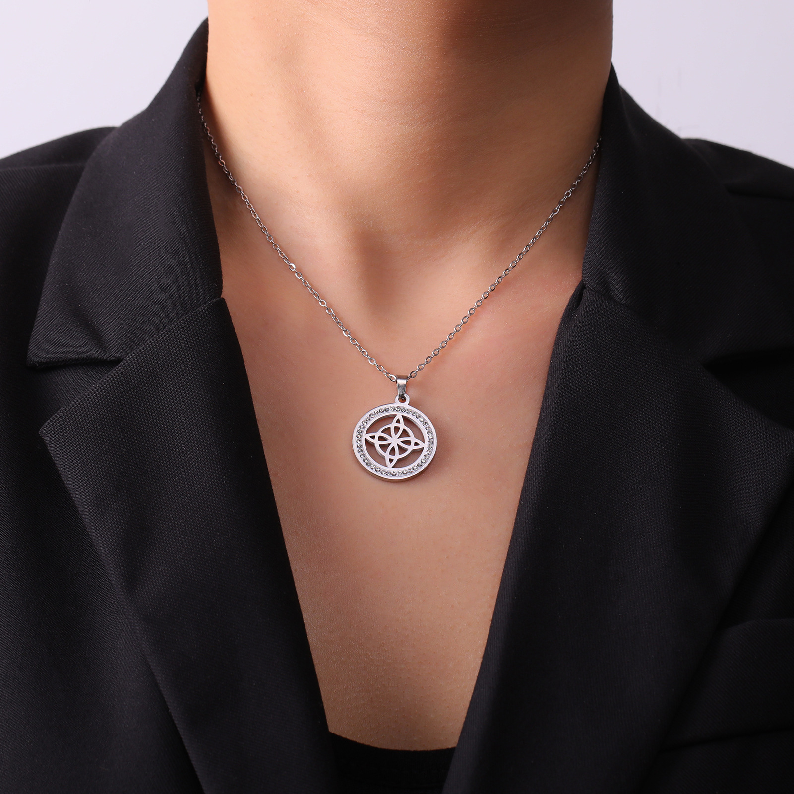 Stainless Steel Round Chinese Knot Necklace
