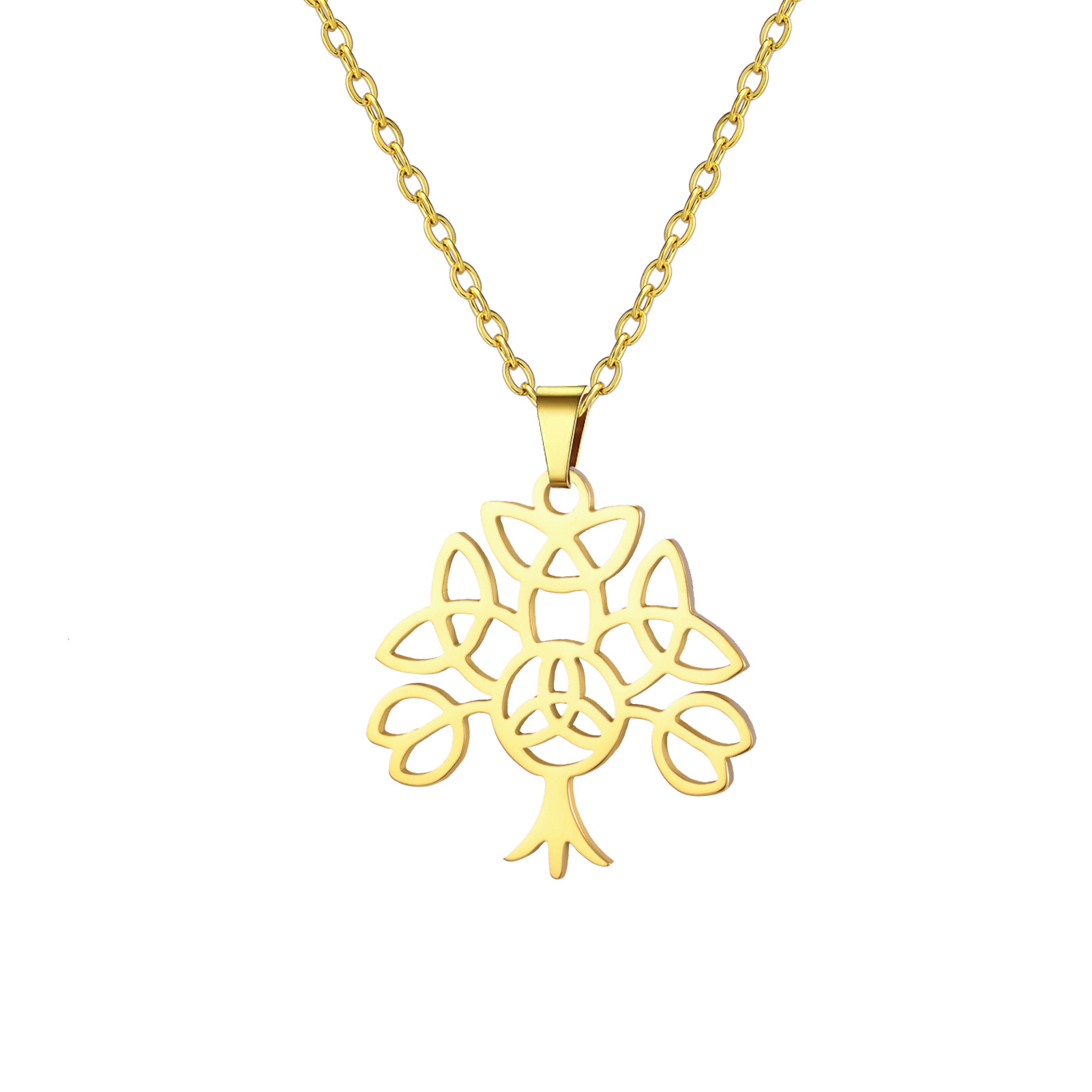 Female Fashion Simple Cut Flower Curly Lotus Tree Pendant Necklace