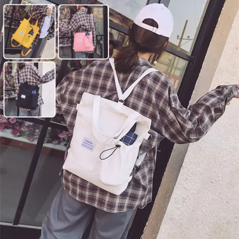 Harajuku Canvas Bags Students Handbag with Pockets Preppy Buckpack