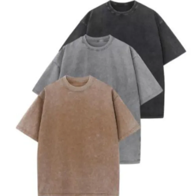 Cotton Heavy Distressed Drop Shoulder Retro Loose Short Sleeve Set5 - Shop at LoveMi