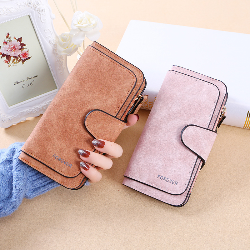 New Buckle Women's Long Wallet Three Fold Fashion Women's Bag Multi-card Women's Purse Frosted Two-tone Fabric - CJdropshipping