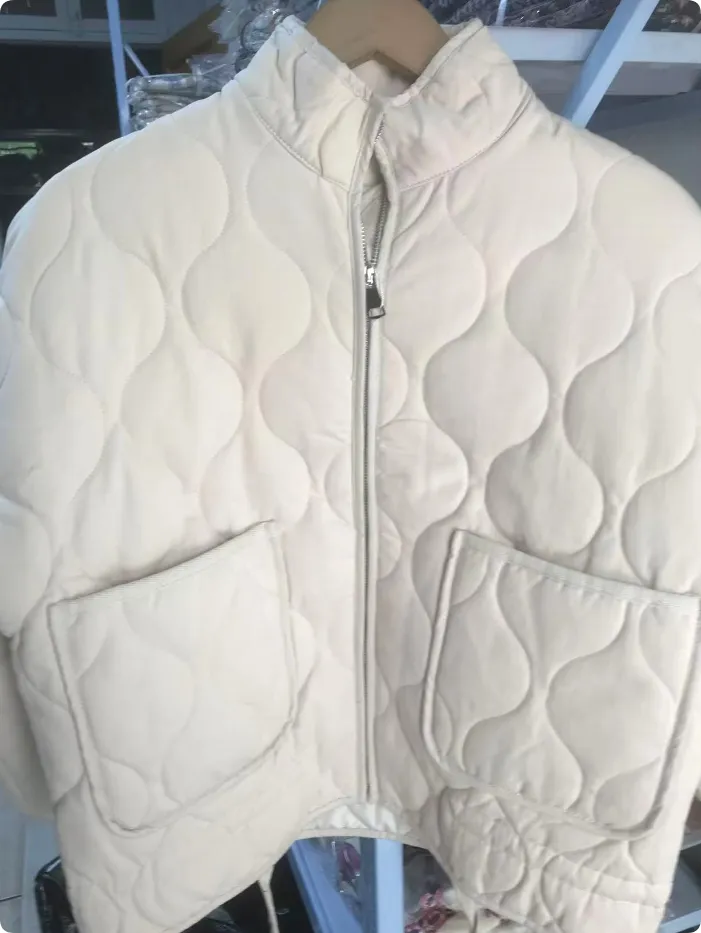 Large Pocket Lace-up Long Sleeve Cotton Coat Jacket Washed Cotton-padded Coat For Women - White