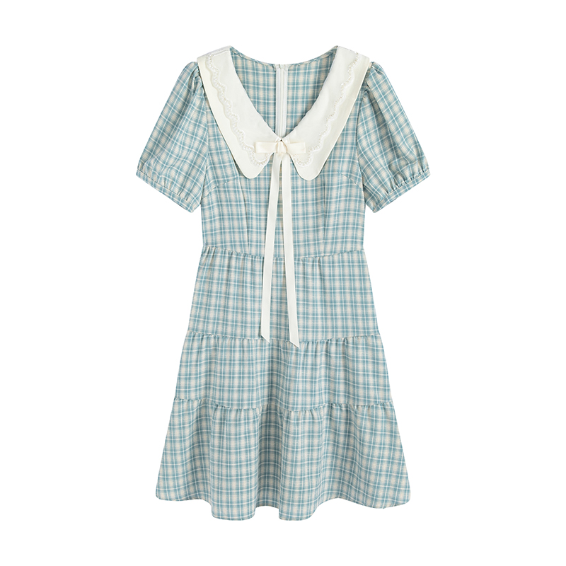 Sea Salt Mint Candy Doll Collar Plaid Stitching Dress