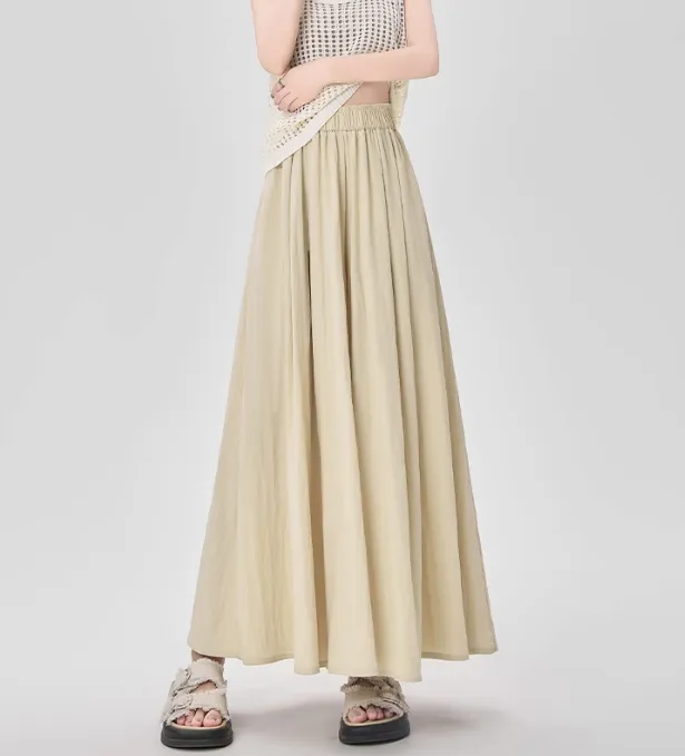 High-grade Half-length Dress High Waist Drooping Slimming Wide Leg Culottes - Milk Apricot Color