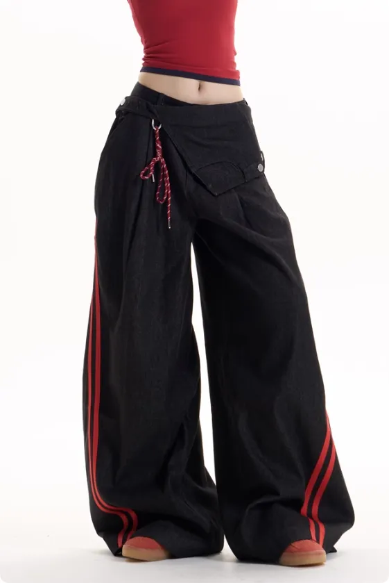 American Retro Spicy Striped Casual Pants Black - Shop at LoveMi