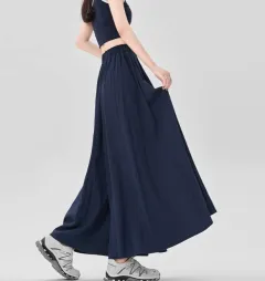 High-grade Half-length Dress High Waist Drooping Slimming Wide Leg Culottes - Blue - View 1