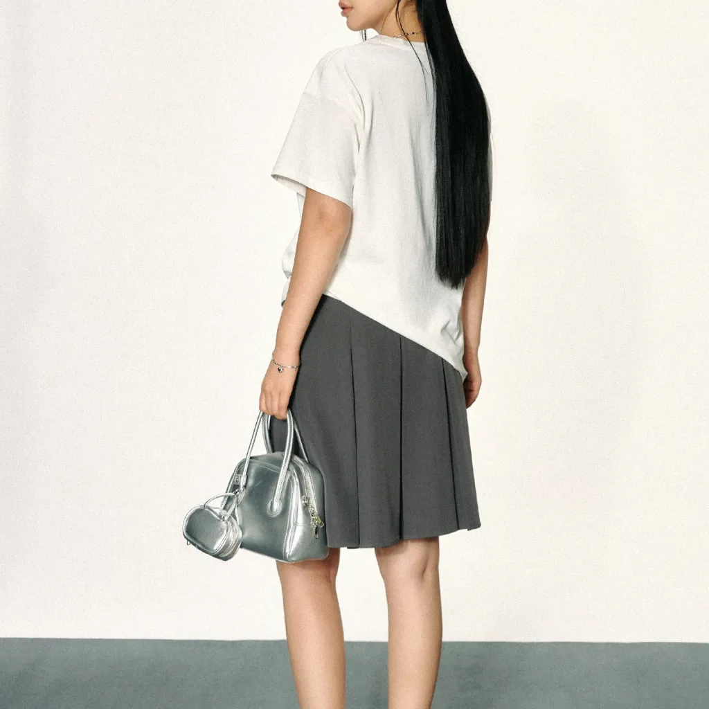 Courtyard Quick Color Drawstring Pleated A- Line Dress Size Half-length Dress Skirt - Gray