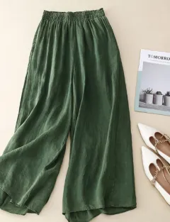 Elastic Waist Lining Double-layer Pants Loose Casual Pants - Green - View 1