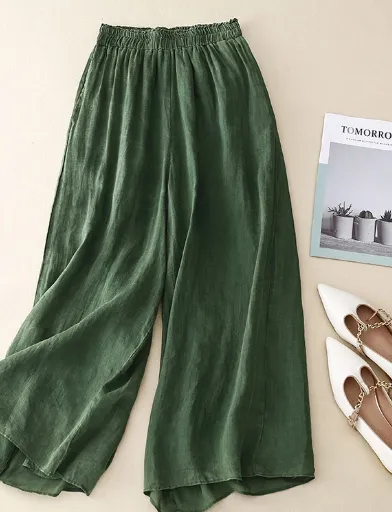 Elastic Waist Lining Double layer Pants Loose Casual Pants Green - Shop at LoveMi