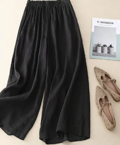 Elastic Waist Lining Double layer Pants Loose Casual Pants Black - Shop at LoveMi
